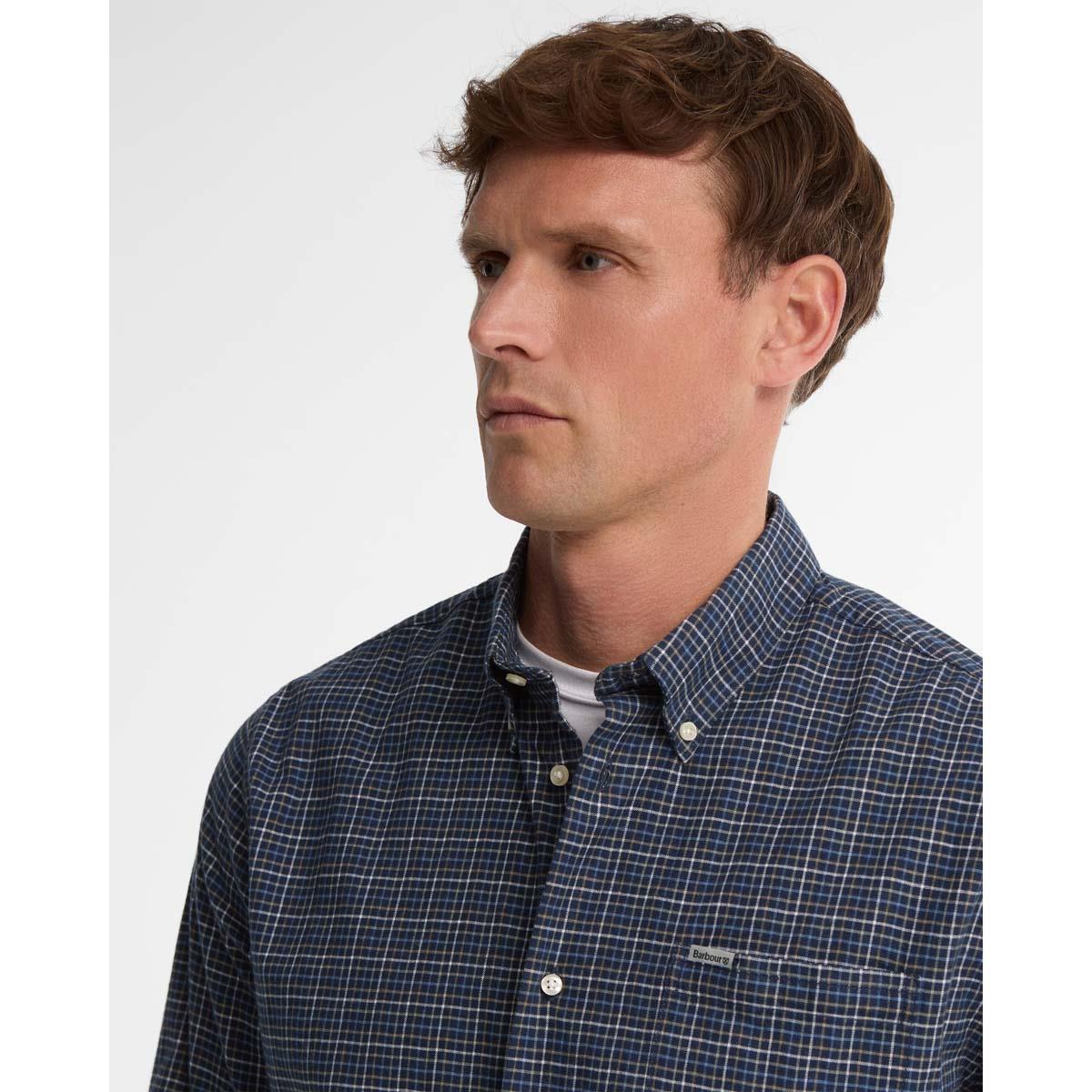 Navy Barbour Mens Alderwood Regular Fit Tattersall Shirt COLLAR
