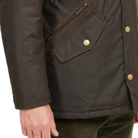 Olive Barbour Mens Prestbury Wax Jacket Pocket Detail