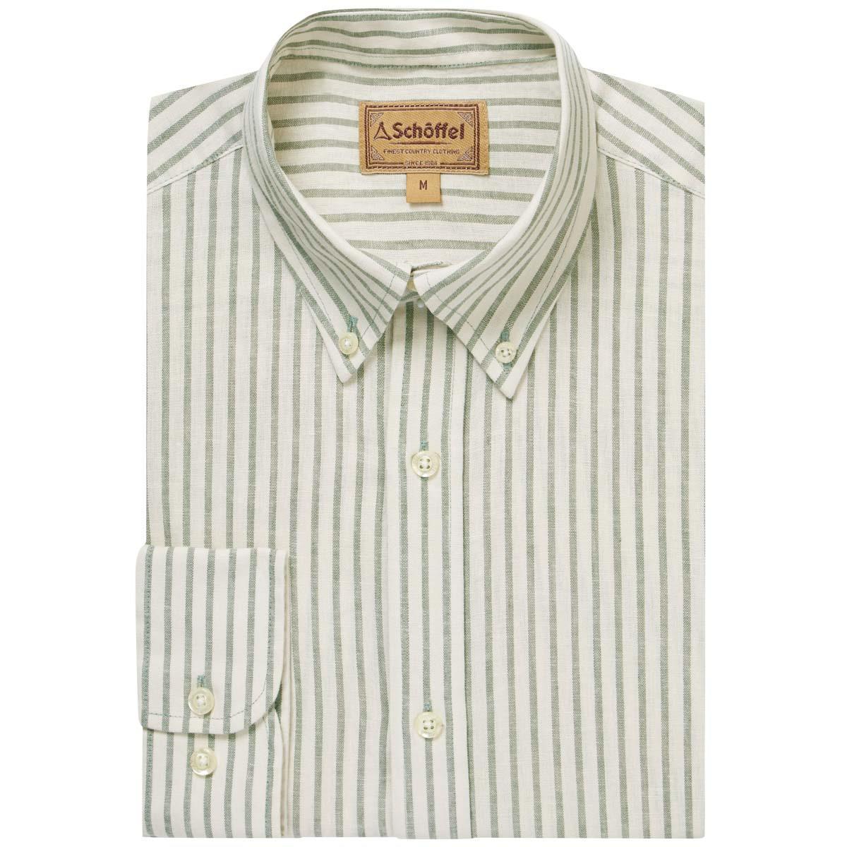 Agave Green Stripe Schoffel Mens Walsingham Linen Shirt