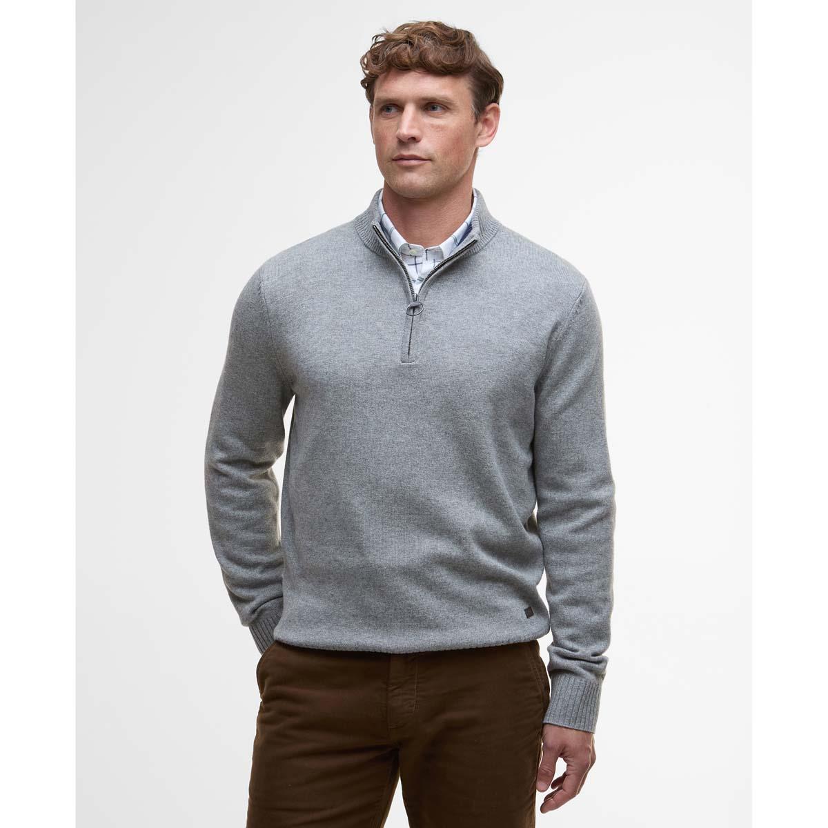 Grey Marl Barbour Mens Kelson Half Zip Knitted Sweater Front