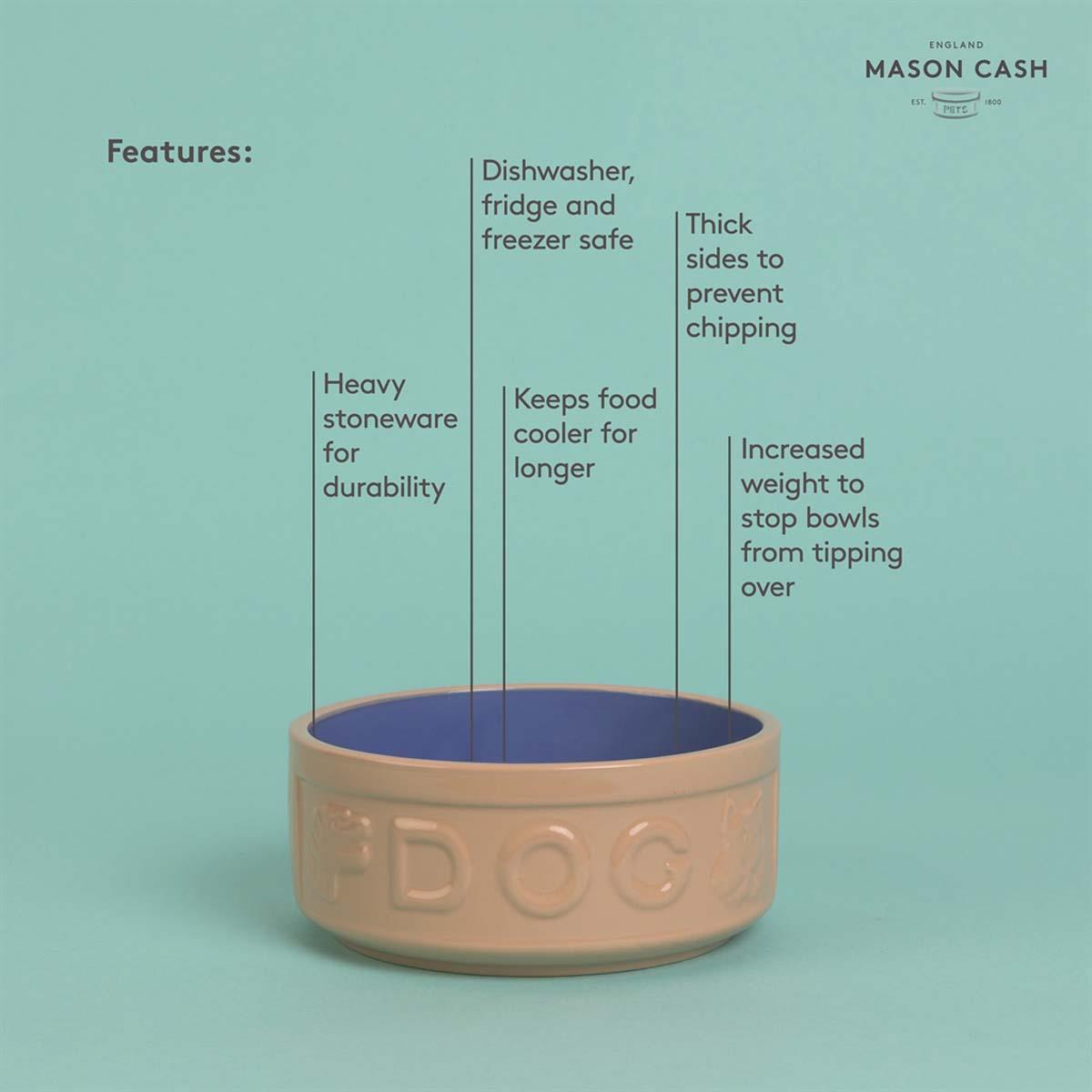 Mason Cash Cane and Blue Lettered Dog Bowl 15cm INFO2