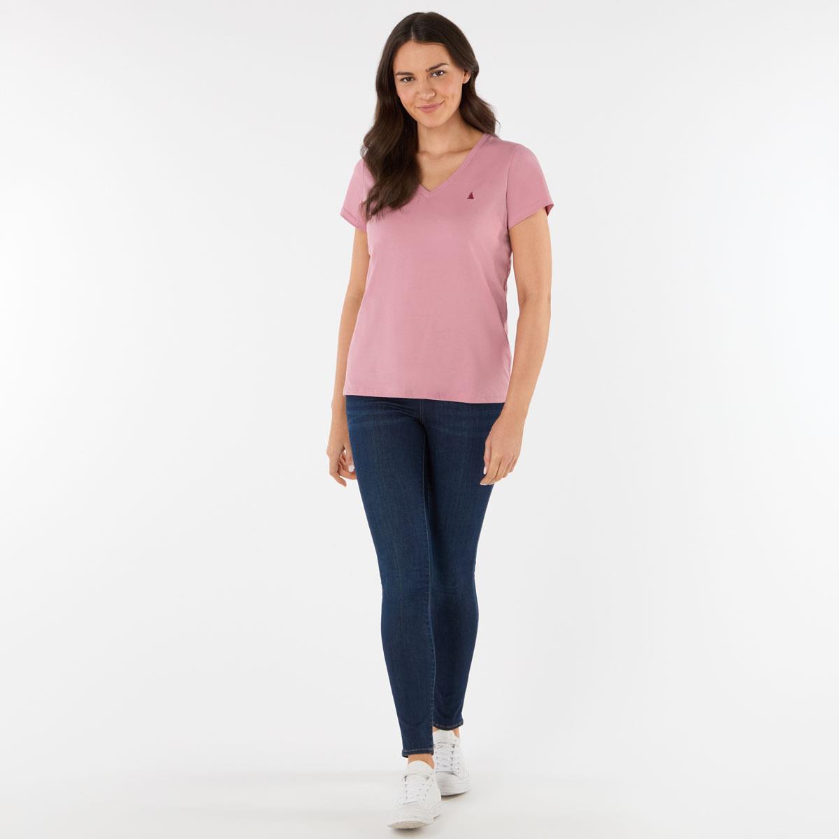 Oyster Pink Musto Womens Original V Neck Short Sleeve Tee on model