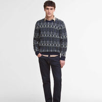 Inky Blue Barbour Mens Grangetown Fair Isle Crew Neck Sweater Front