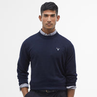 Navy Barbour Mens Merino Crew Neck Sweater Model Front