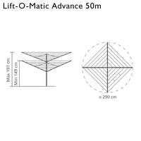 50m Brabantia Rotary Lift-O-Matic Advance With Cover And Peg Bag Diagram