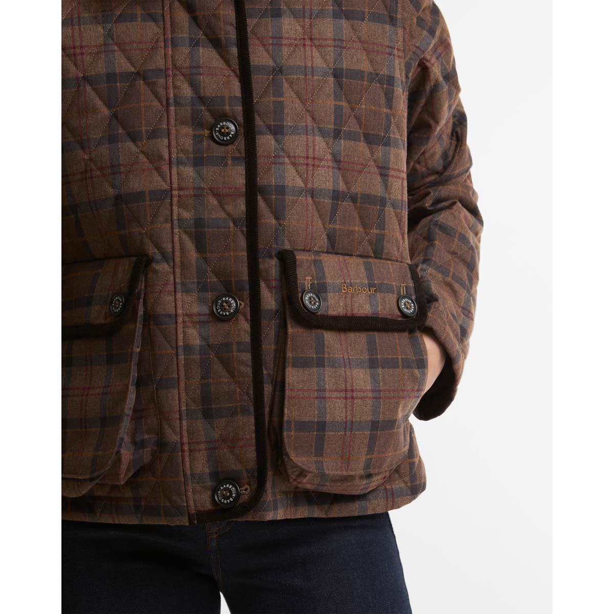 Muted Tartan Barbour Womens Louden Quilted Jacket Pocket