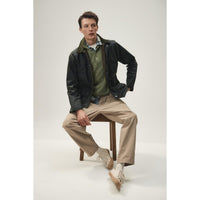 Laurel Green Barbour Mens Pima Cotton Knitted Polo Shirt On Model