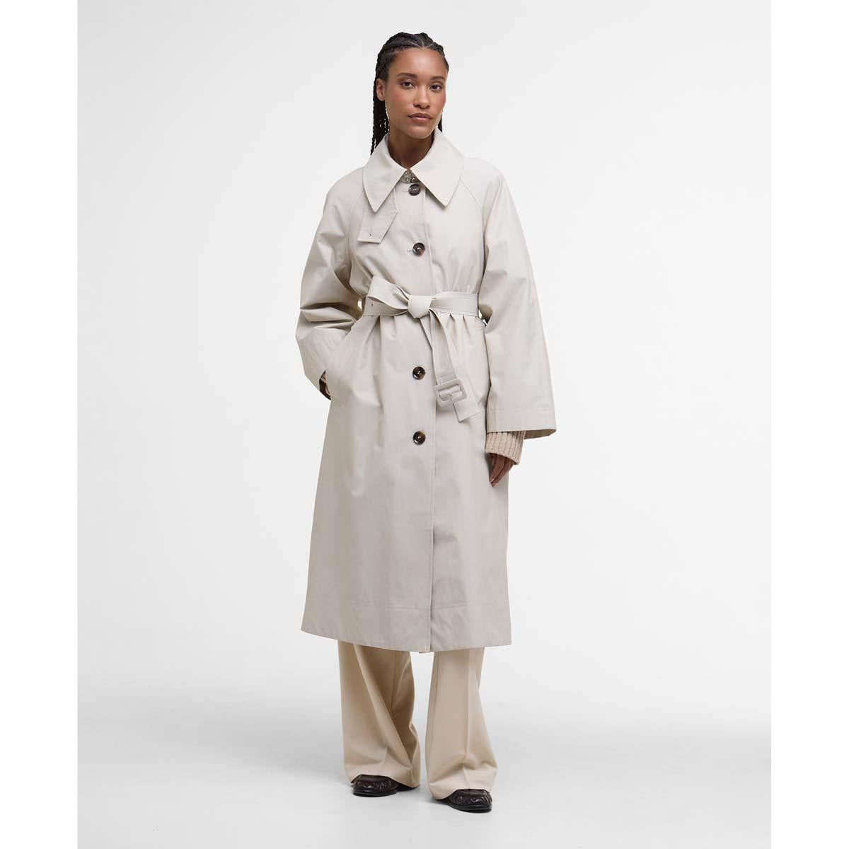 Mist/Hessian Tartan Barbour Womens Robyn Trench Showerproof Jacket Front