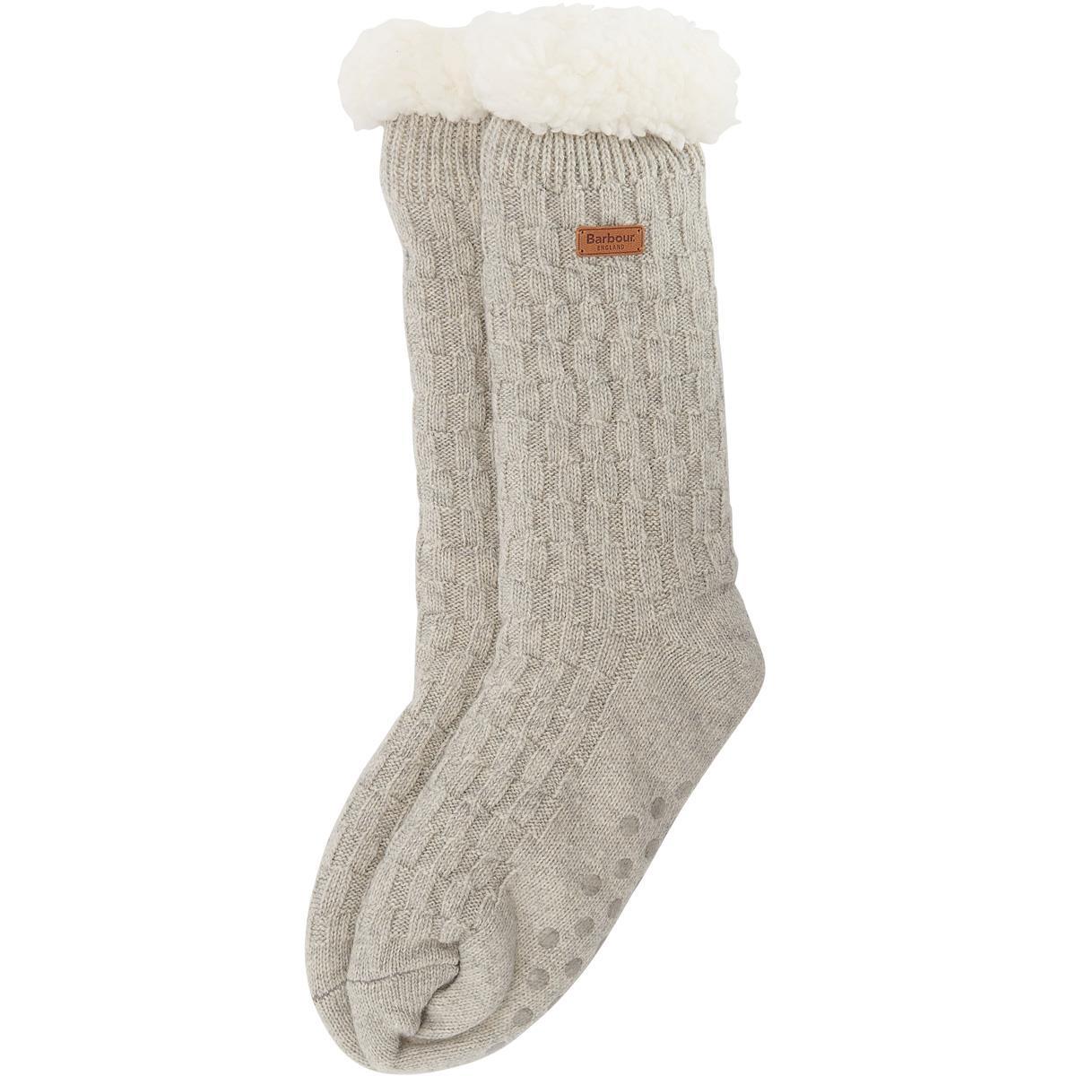 Light Grey Marl Barbour Womens Cable Knit Lounge Socks