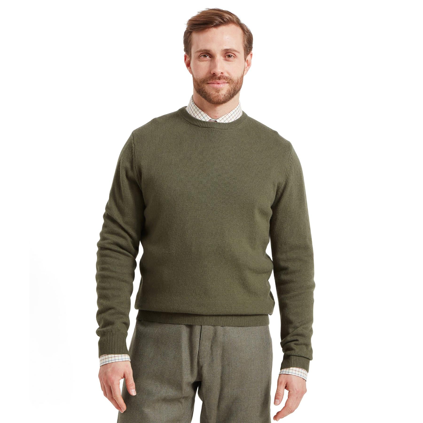 woodland Schoffel Mens Lewis Lambswool Crew Neck Jumper side model