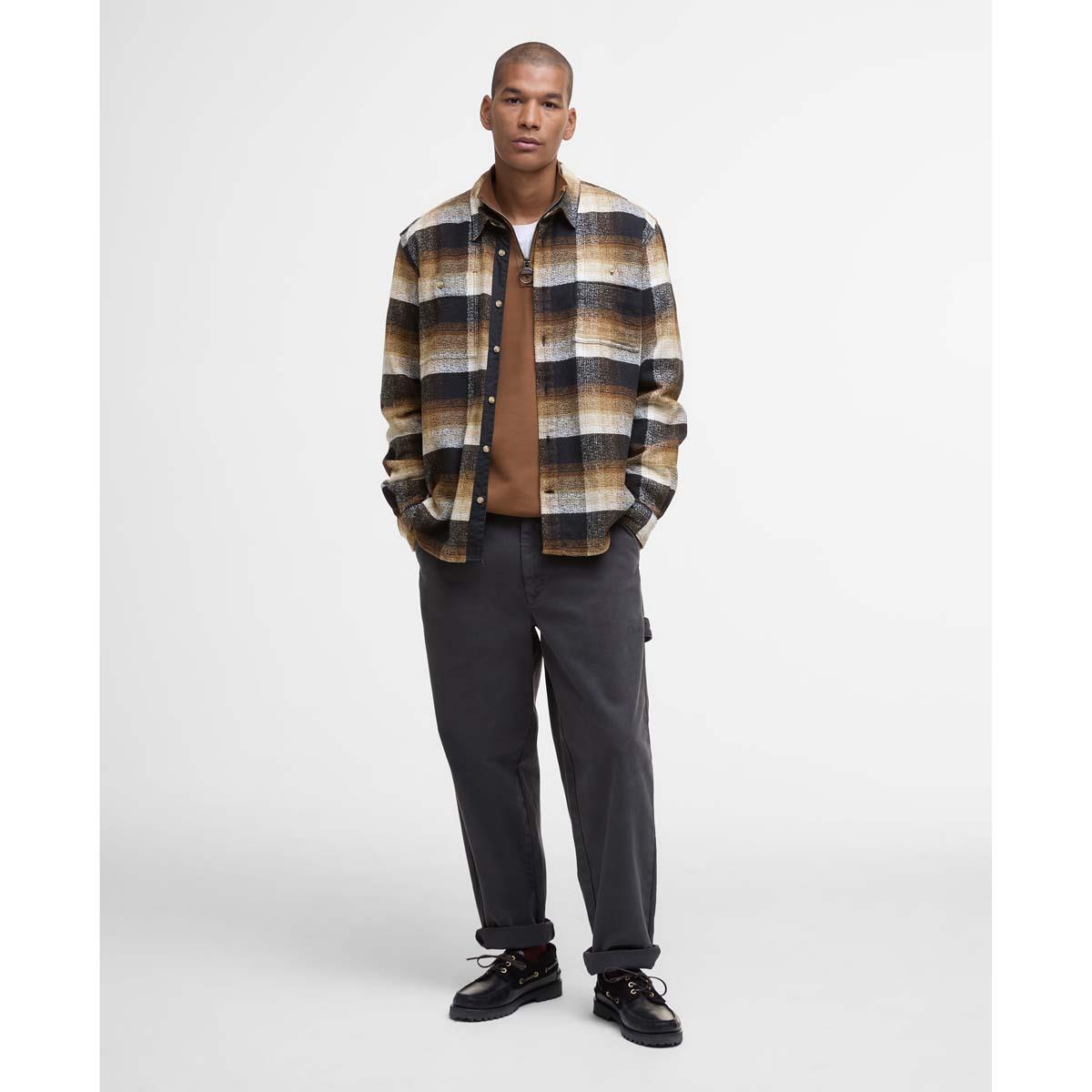 Black Barbour Mens Woodfoot Checked Relaxed Shirt On Model