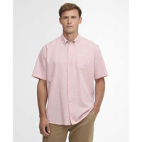 Pink Barbour Mens Fleming Linen Blend Regular S/S Shirt Front