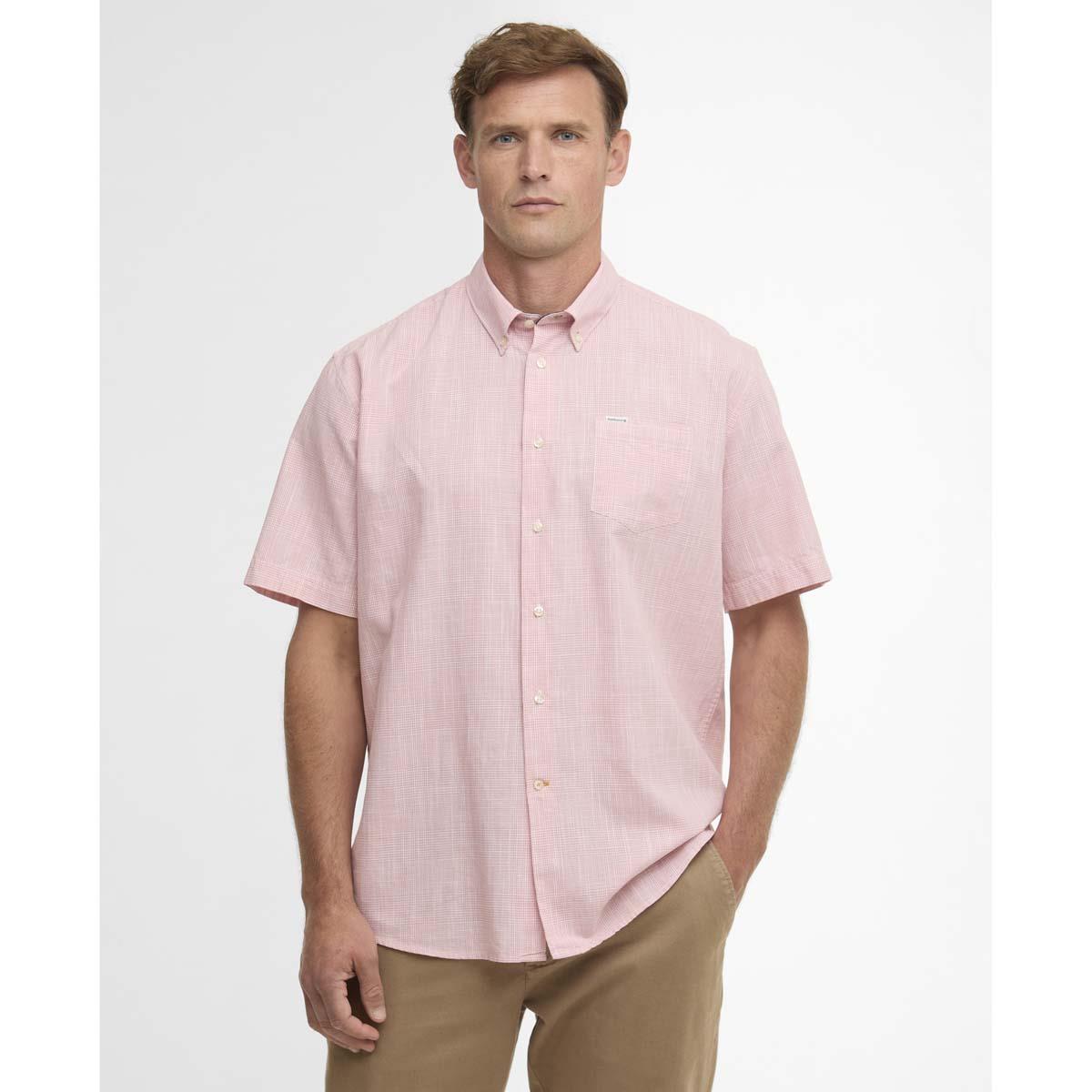 Pink Barbour Mens Fleming Linen Blend Regular S/S Shirt Front