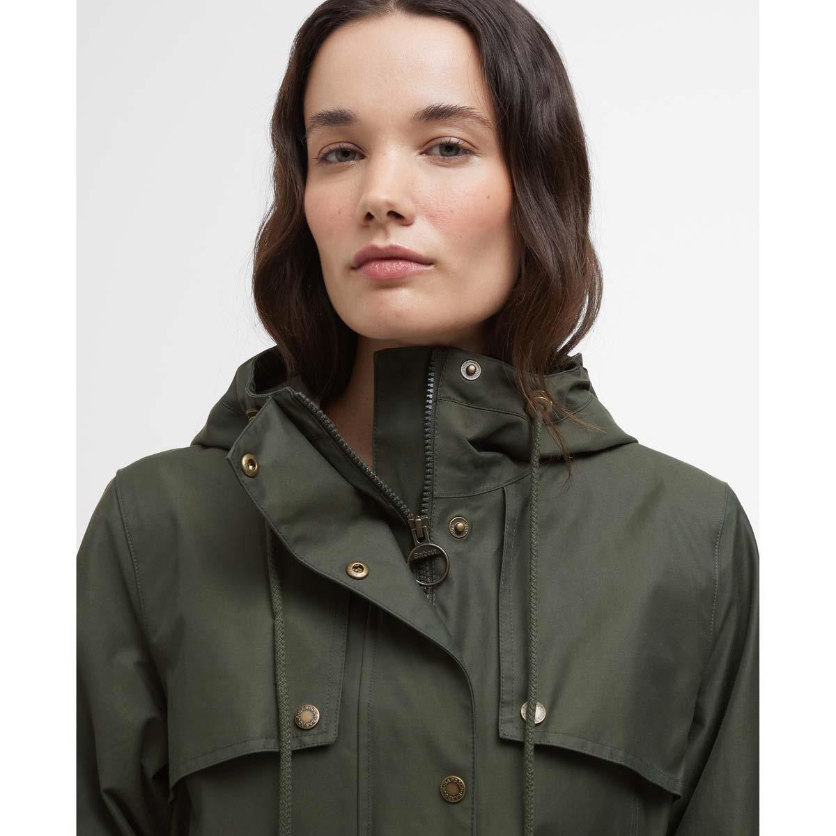 Olive Barbour Womens Maple Waterproof Jacket Collar