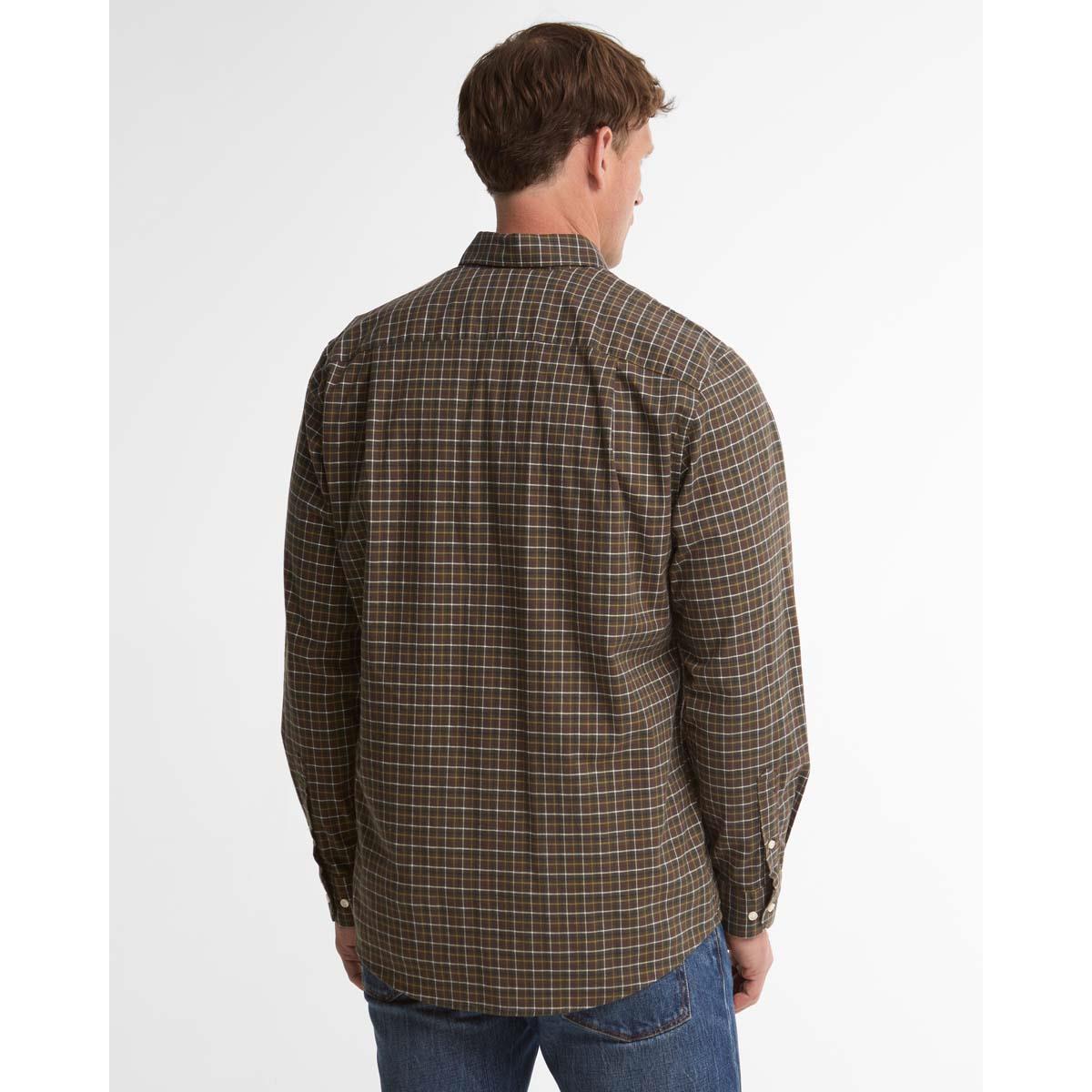 Olive Barbour Mens Alderwood Regular Fit Tattersall Shirt BACK