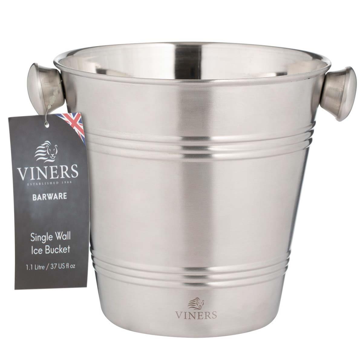 Viners Barware 1L Silver Single Wall Ice Bucket PACK