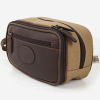 Teales Khaki Canvas and Leather Wash Bag