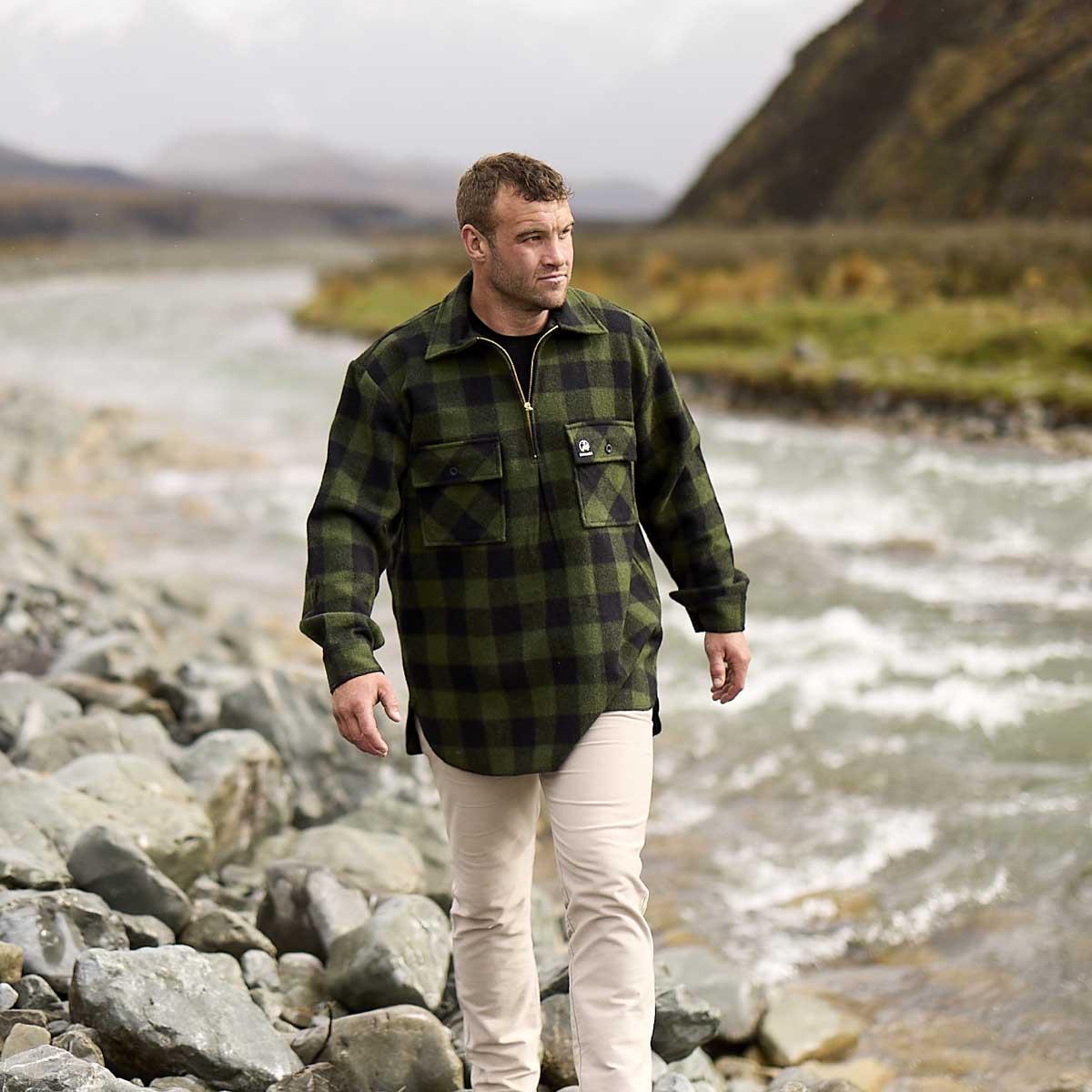 Olive/Black Swanndri Mens Ranger Quarter Zip Bushshirt Lifestyle