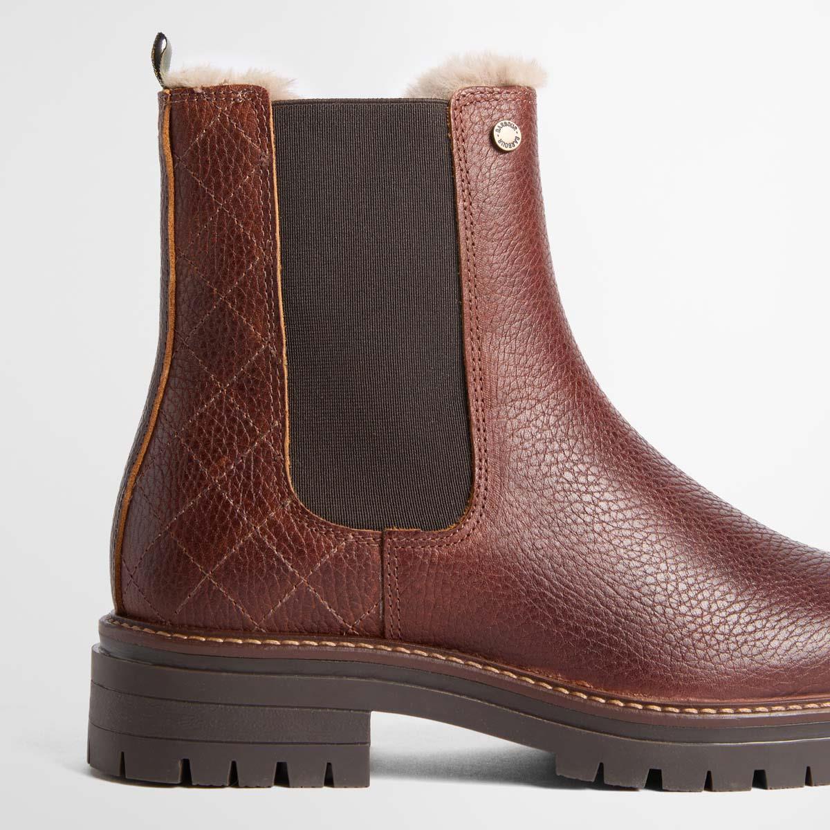 BROWN Barbour Womens Evie Faux Fur Chelsea Boot GUSSET
