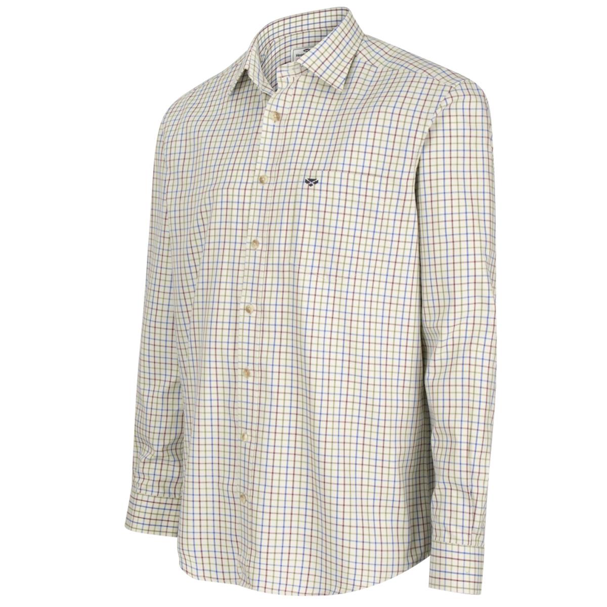Navy/Olive Hoggs Of Fife Mens Inverness Cotton Tattersall Shirt