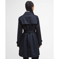 Dark Navy/Hessian Tartan Barbour Womens Short Greta Showerproof Jacket Back