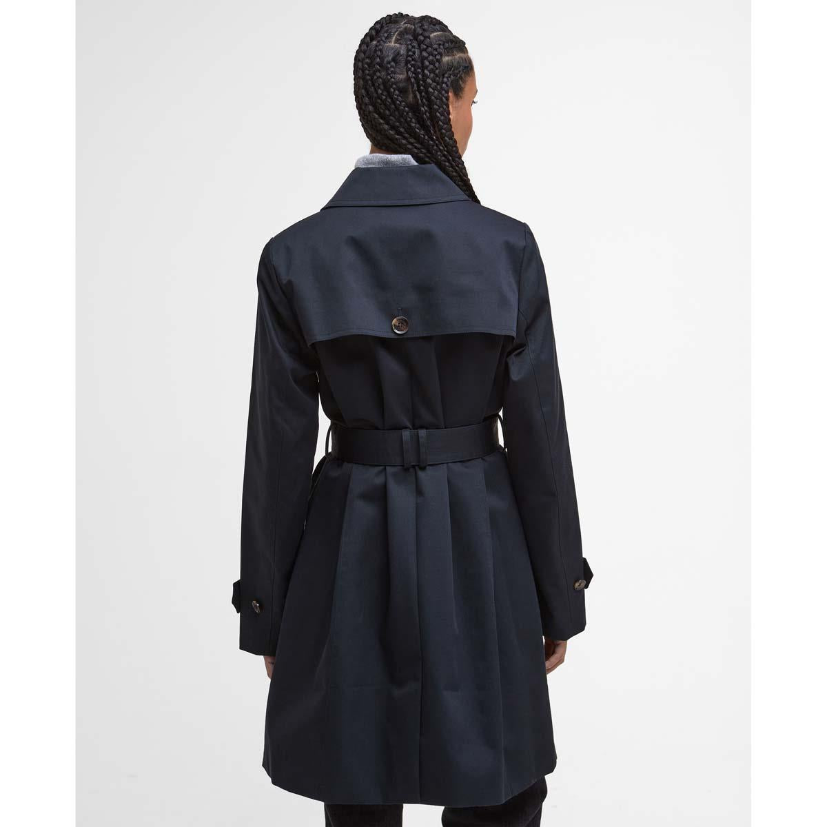 Dark Navy/Hessian Tartan Barbour Womens Short Greta Showerproof Jacket Back