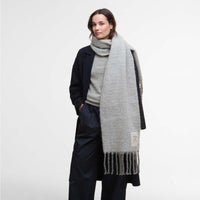 Light Grey Barbour Womens Ellison Scarf On Model