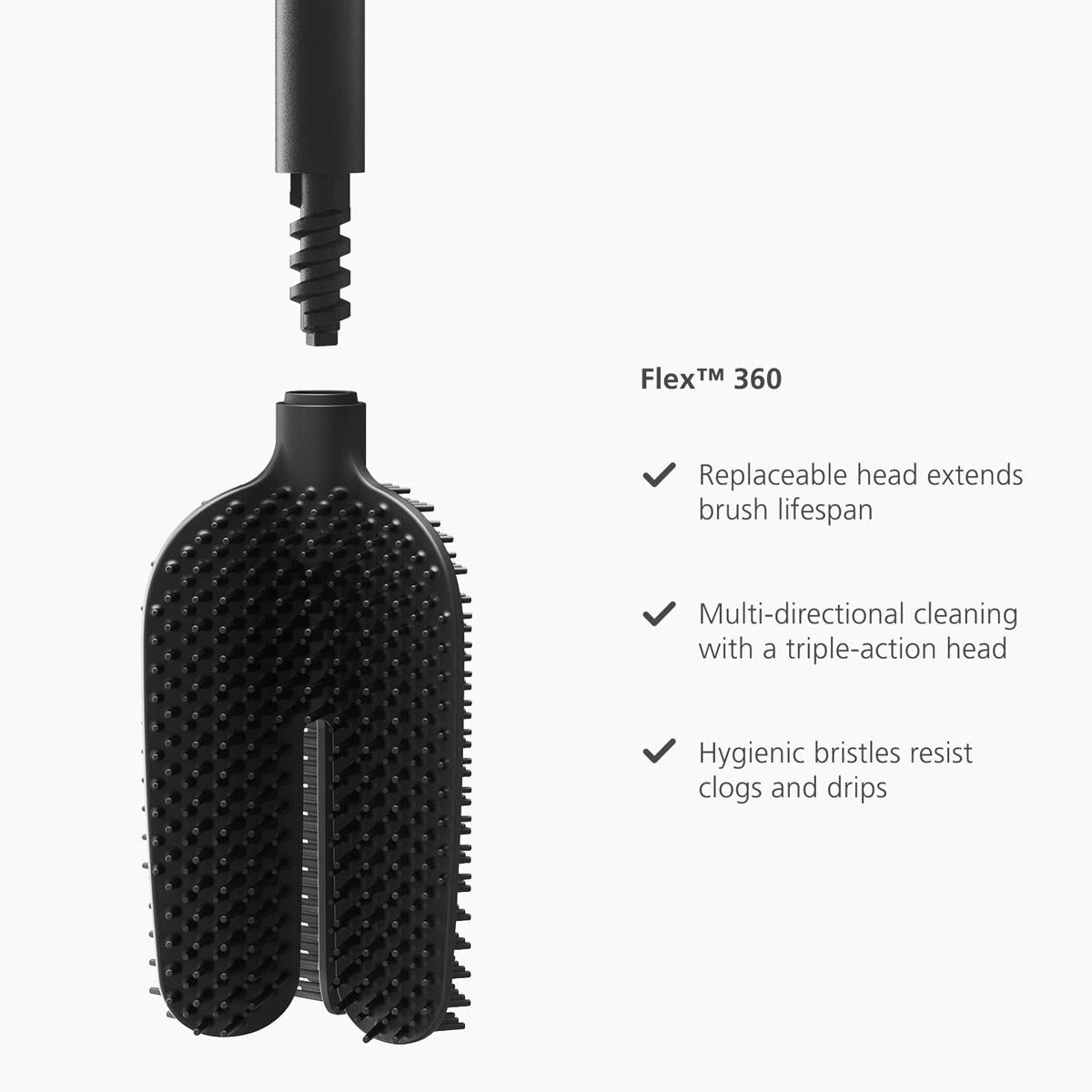 Black Joseph Joseph Flex 360 Lite Toilet Brush Head Features