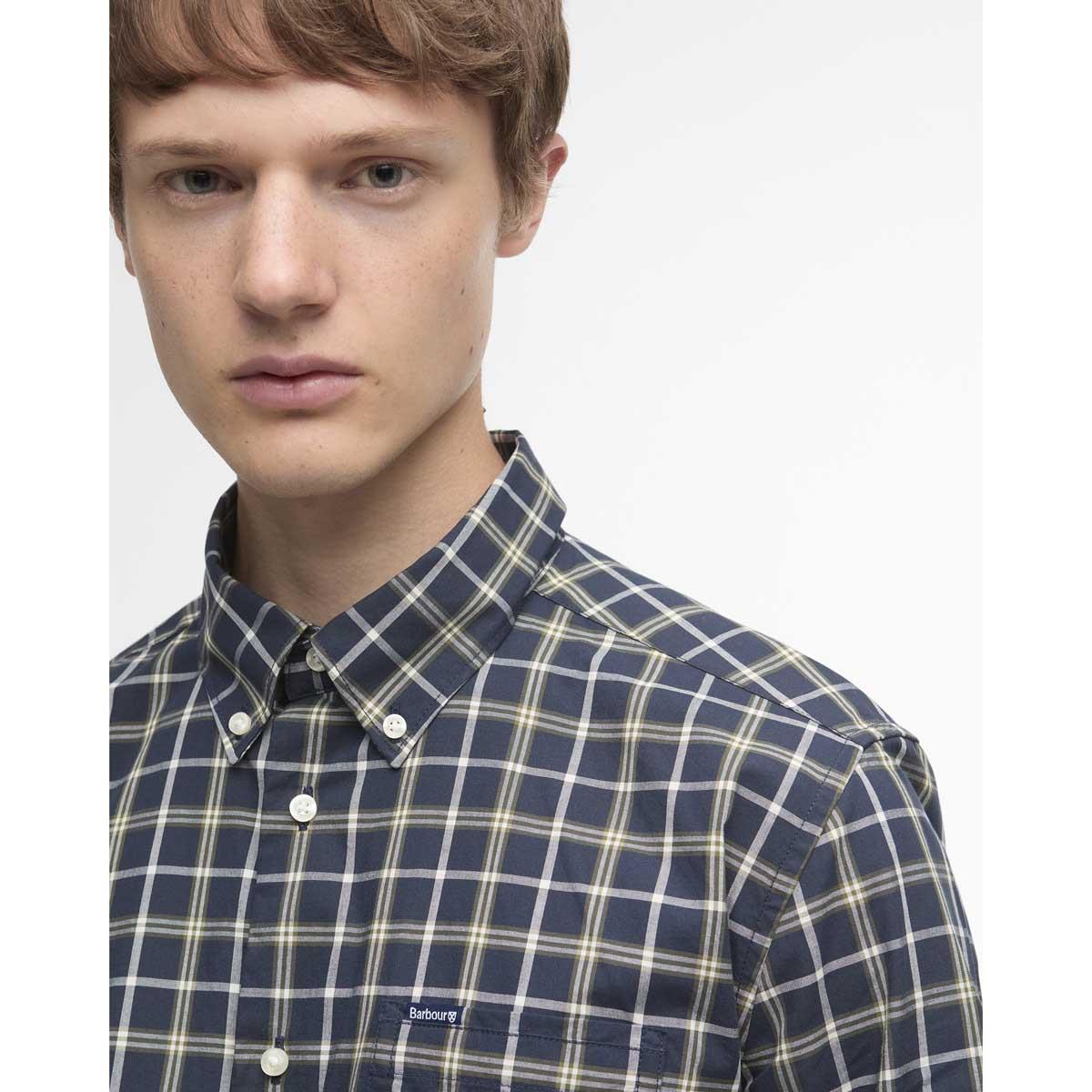 Navy Barbour Mens Bramham Checked Tailored Shirt Collar