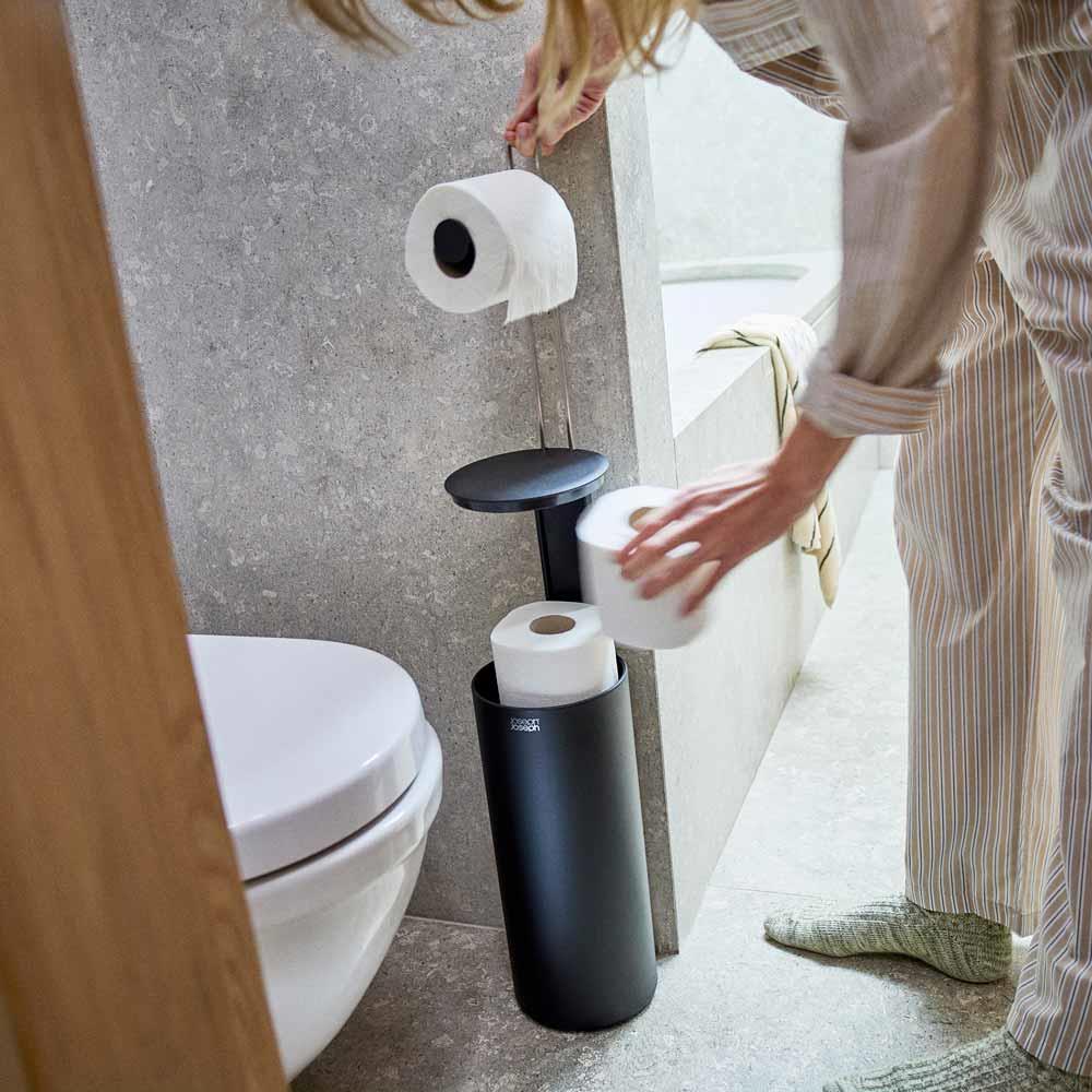 Black Joseph Joseph EasyStore Toilet Roll Holder With Concealed Storage Lifestyle