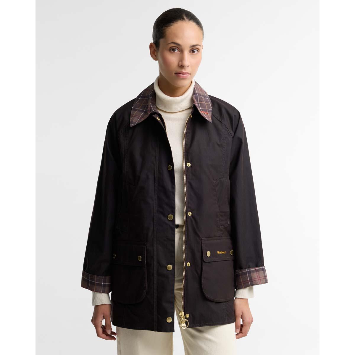 Barbour Womens Icons Tartan Collar Modern Beadnell Wax Jacket
