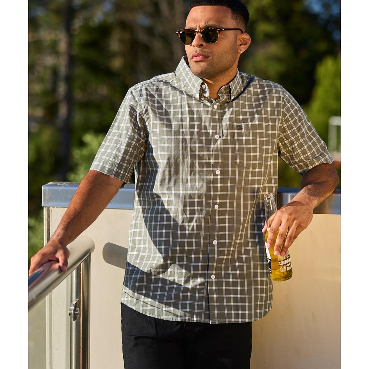 Olive Check Swanndri Mens Lancewood Short Sleeved Shirt Lifetlye