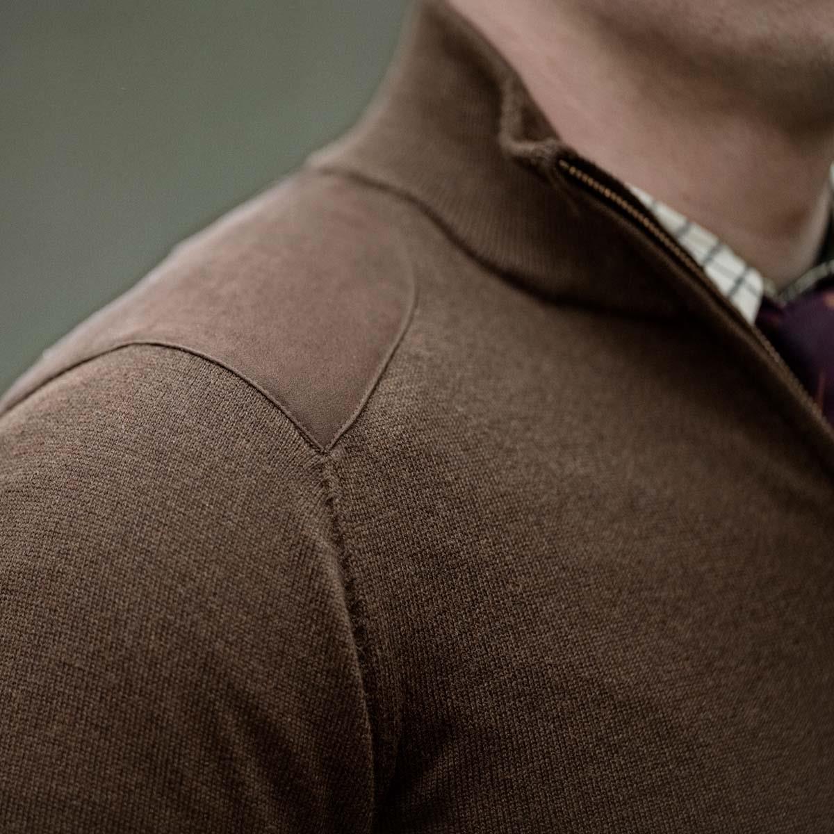 Dark Brown Seeland Mens Pine Half Zip Sweater LS3