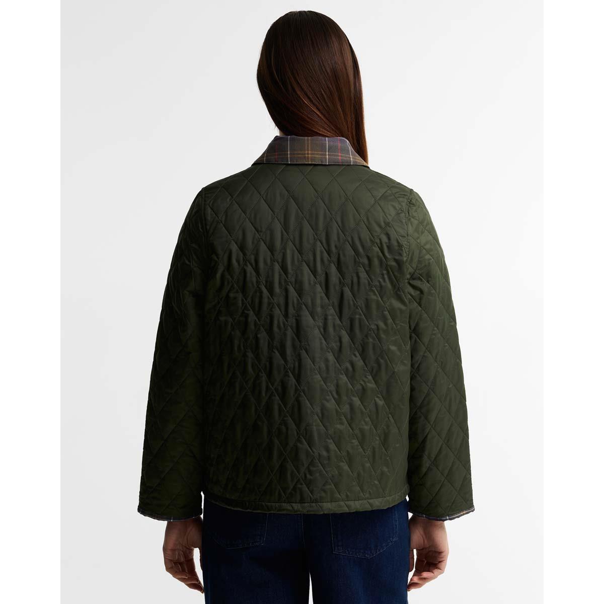 OLIVE Barbour Womens Icons Tartan Collar Cropped BACK