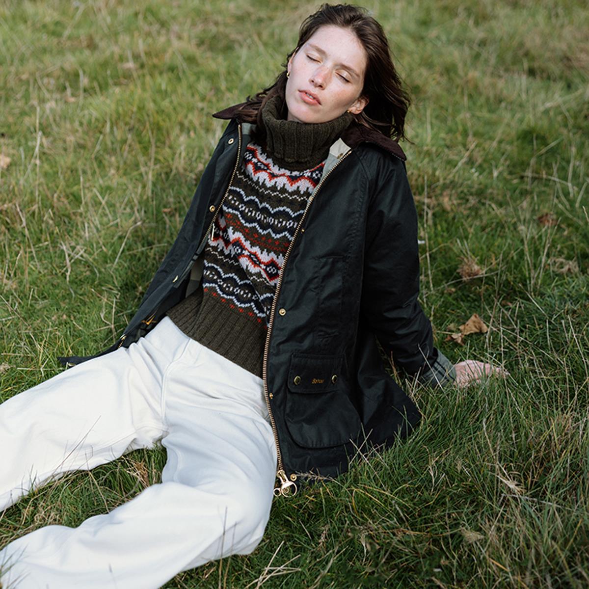 Sage/Ancient Barbour Womens Modern Beadnell Wax Jacket Lifestyle