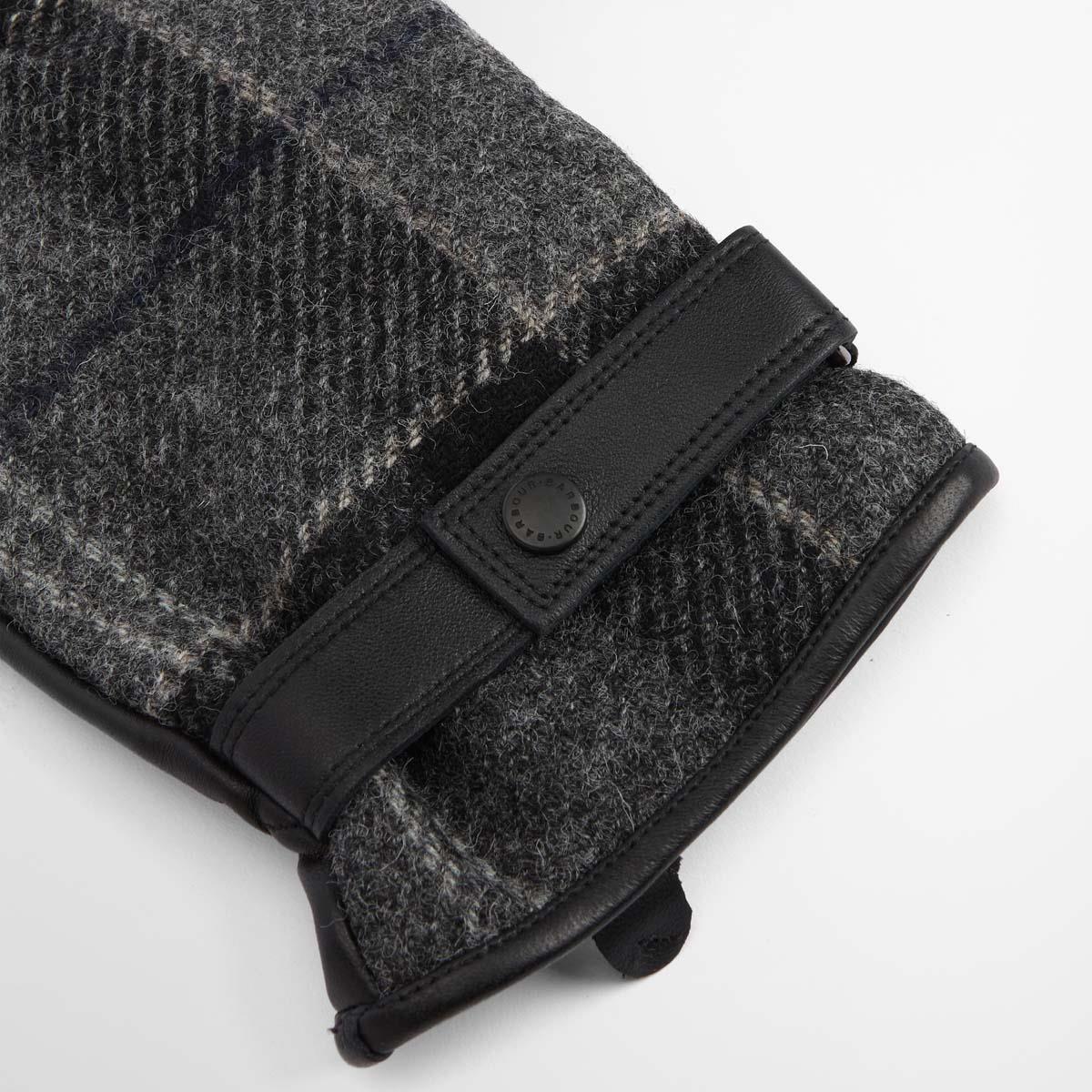 Black/Grey Barbour Mens Newbrough Tartan Gloves Cuff