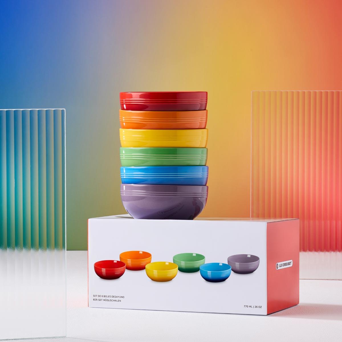 Le Creuset Stoneware Set of 6 Rainbow Coupe Cereal Bowls
