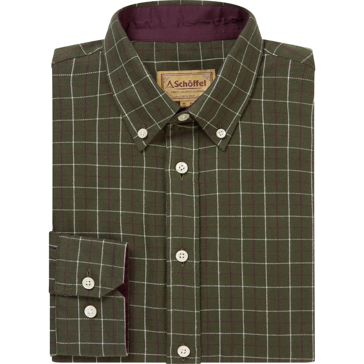 Woodland/ Wine/Ecru Schoffel Mens Aldeburgh Tailored Shirt