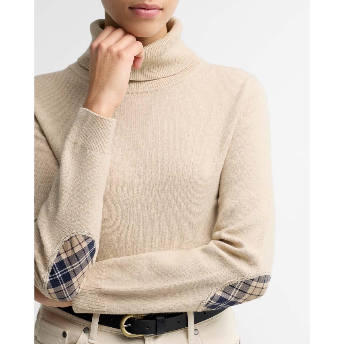 Ecru/Hessian Tartan Barbour Womens Pendle Roll Collar Jumper SLEEVES