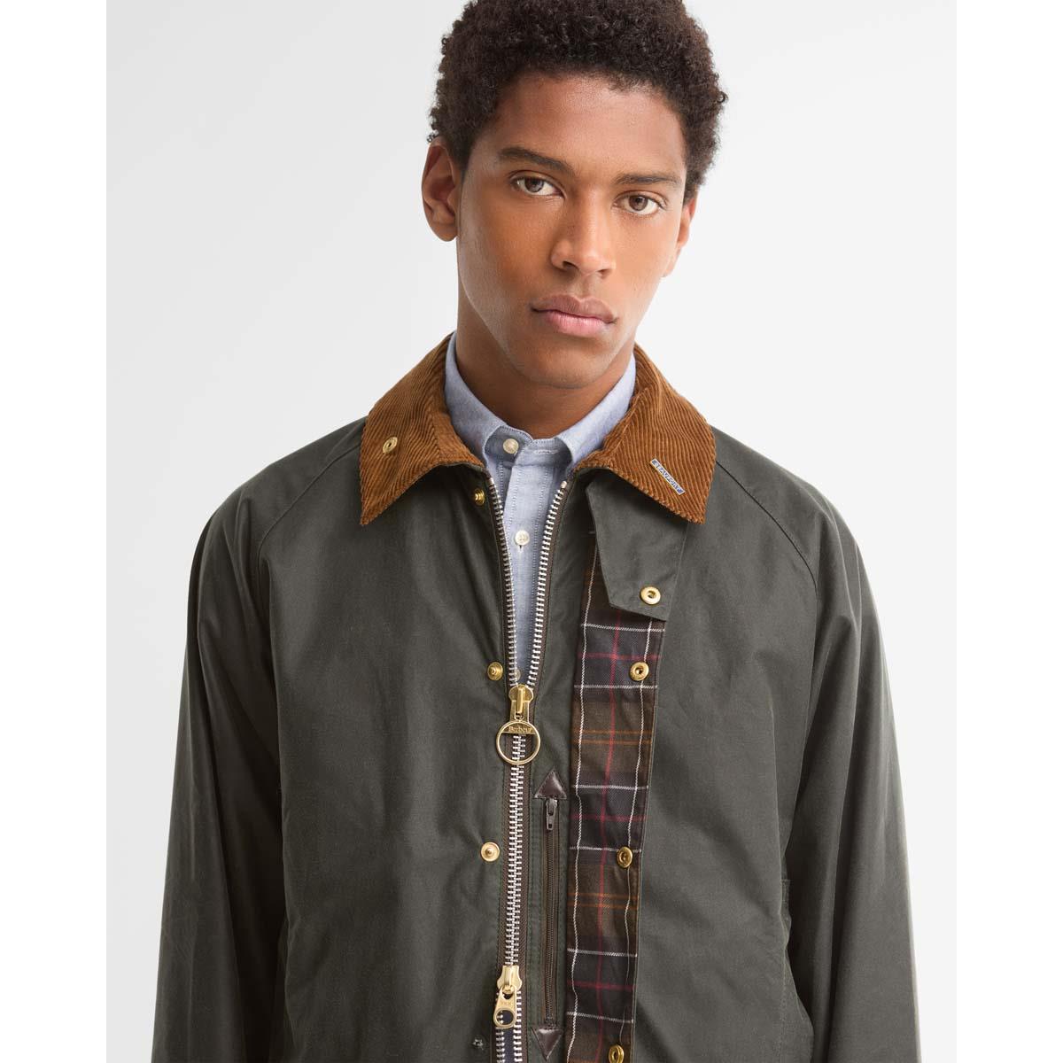SAGE Barbour Mens Icons Beaufort Wax Jacket COLLAR
