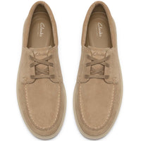 Dark Sand Suede Clarks Mens Lockford Boat Shoes Top View