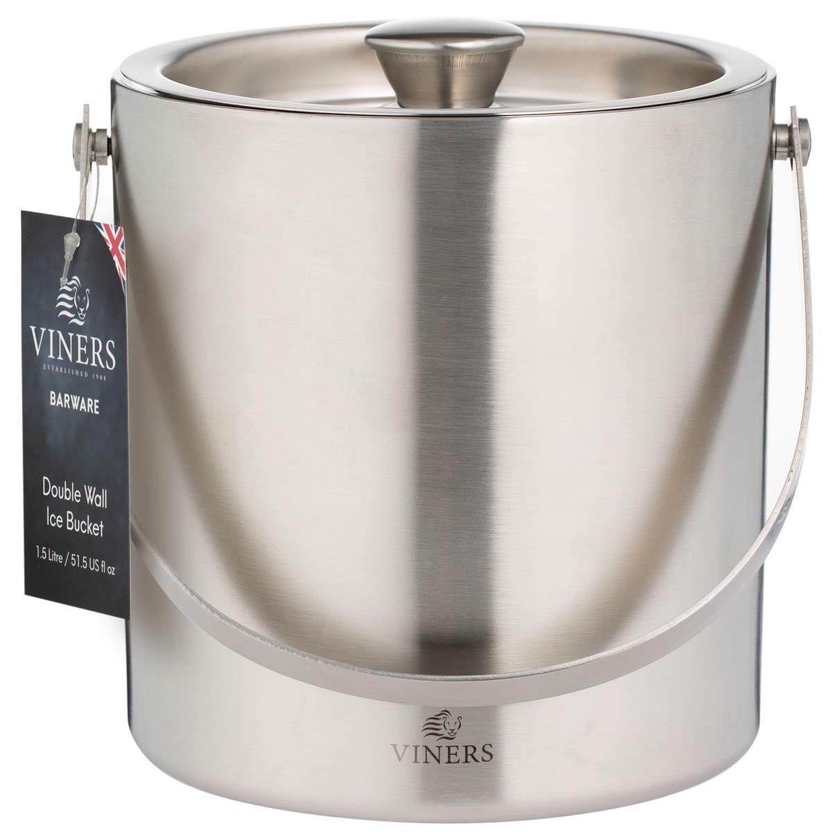 Viners Barware 1.5L Silver Double Wall Ice Bucket PACK