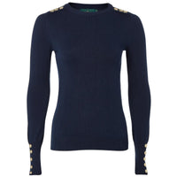 Ink Navy Holland Cooper Womens Buttoned Knit Crew Neck Jumper