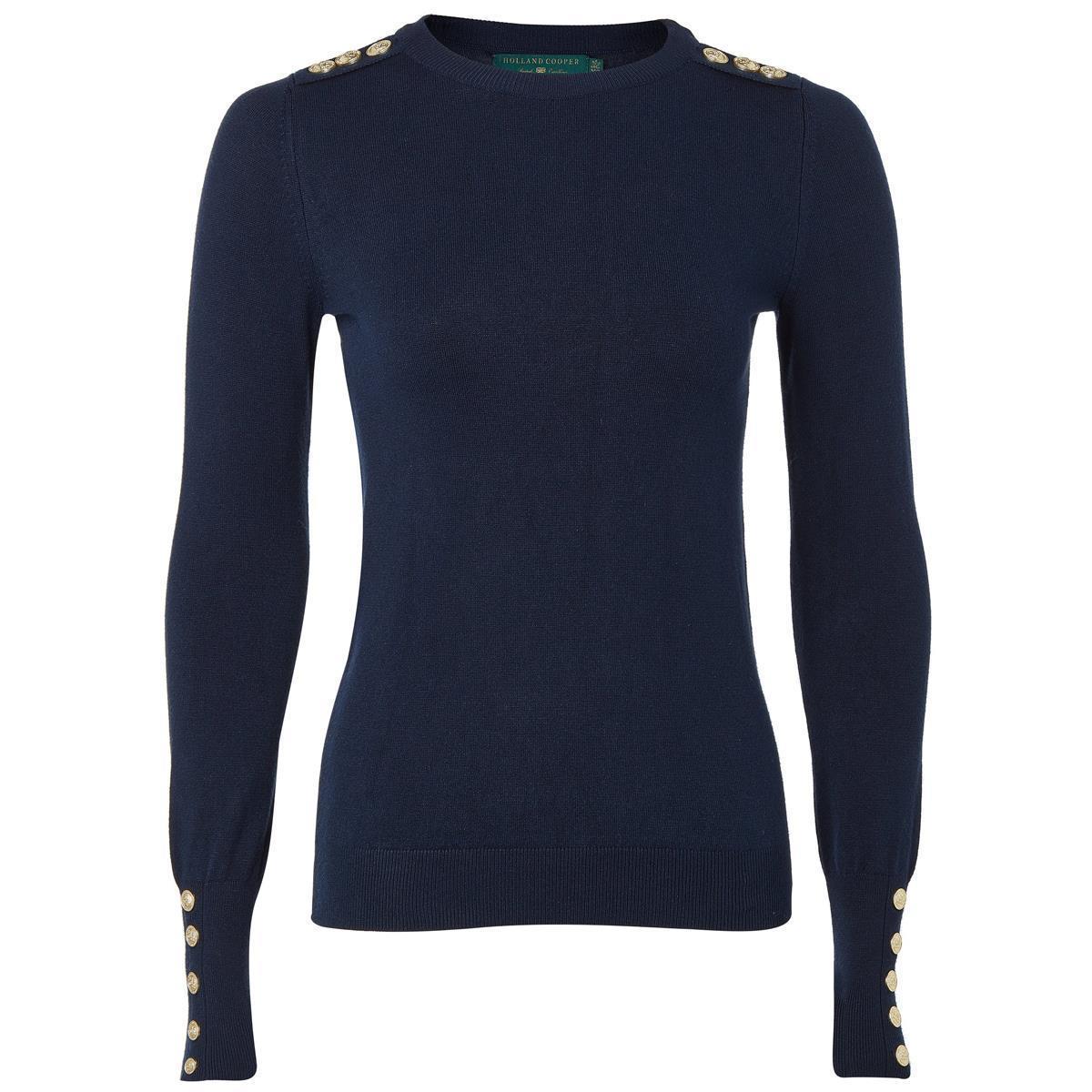 Ink Navy Holland Cooper Womens Buttoned Knit Crew Neck Jumper