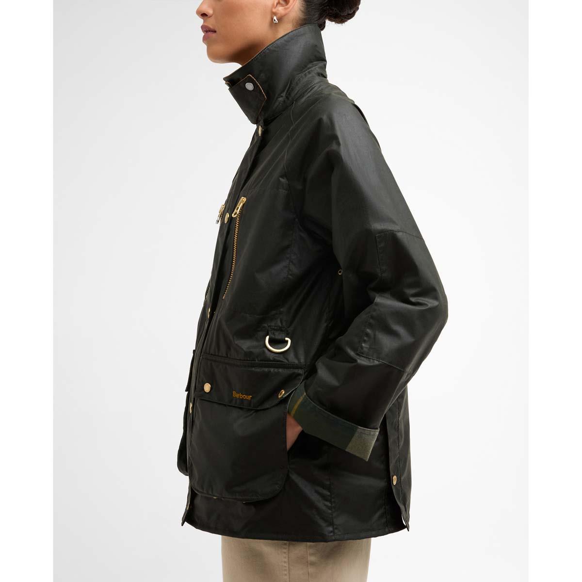 Fern/Ancient Barbour Womens Argill Wax Jacket collar