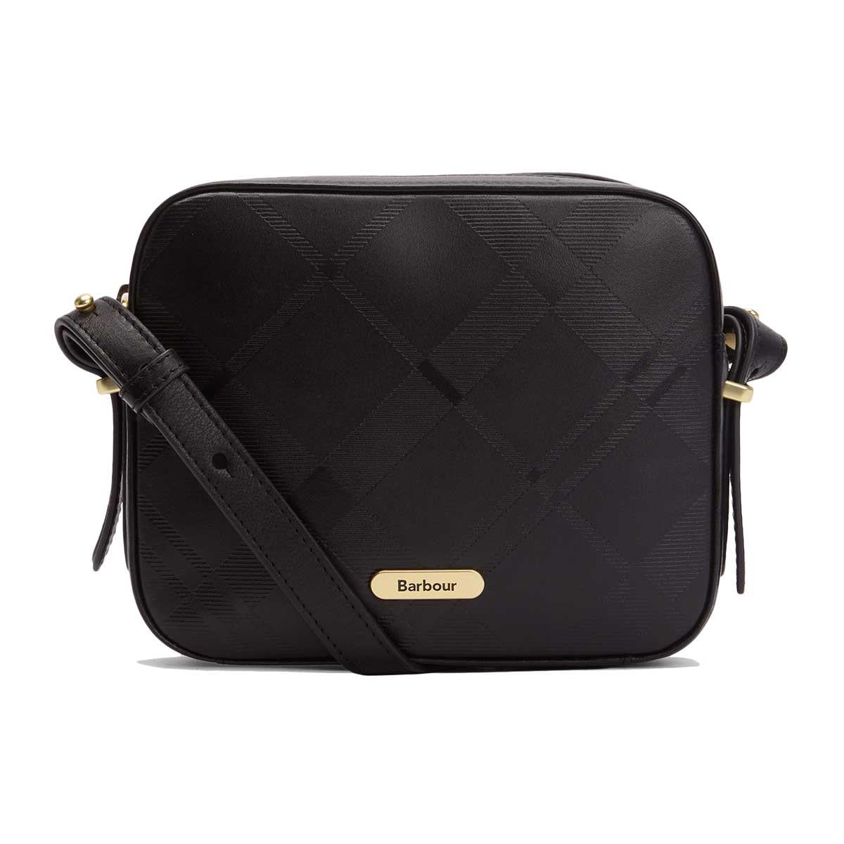 Black/Deboss Tartan Barbour Womens Daphne Deboss Leather Crossbody Bag