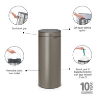 Platinum Brabantia Touch Bin New 30 Litre Product Features