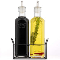 Kilner Set of 2 600ml Oil Bottles and Metal Rack USE
