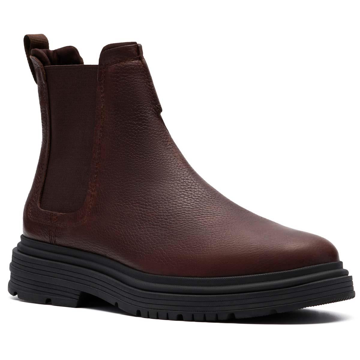 Dark Brown Leather Clarks Mens Badbury Easy Chelsea Boot