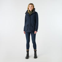 Navy Musto Womens Outdoor Country Fenland Stretch Waterproof Coat On Model